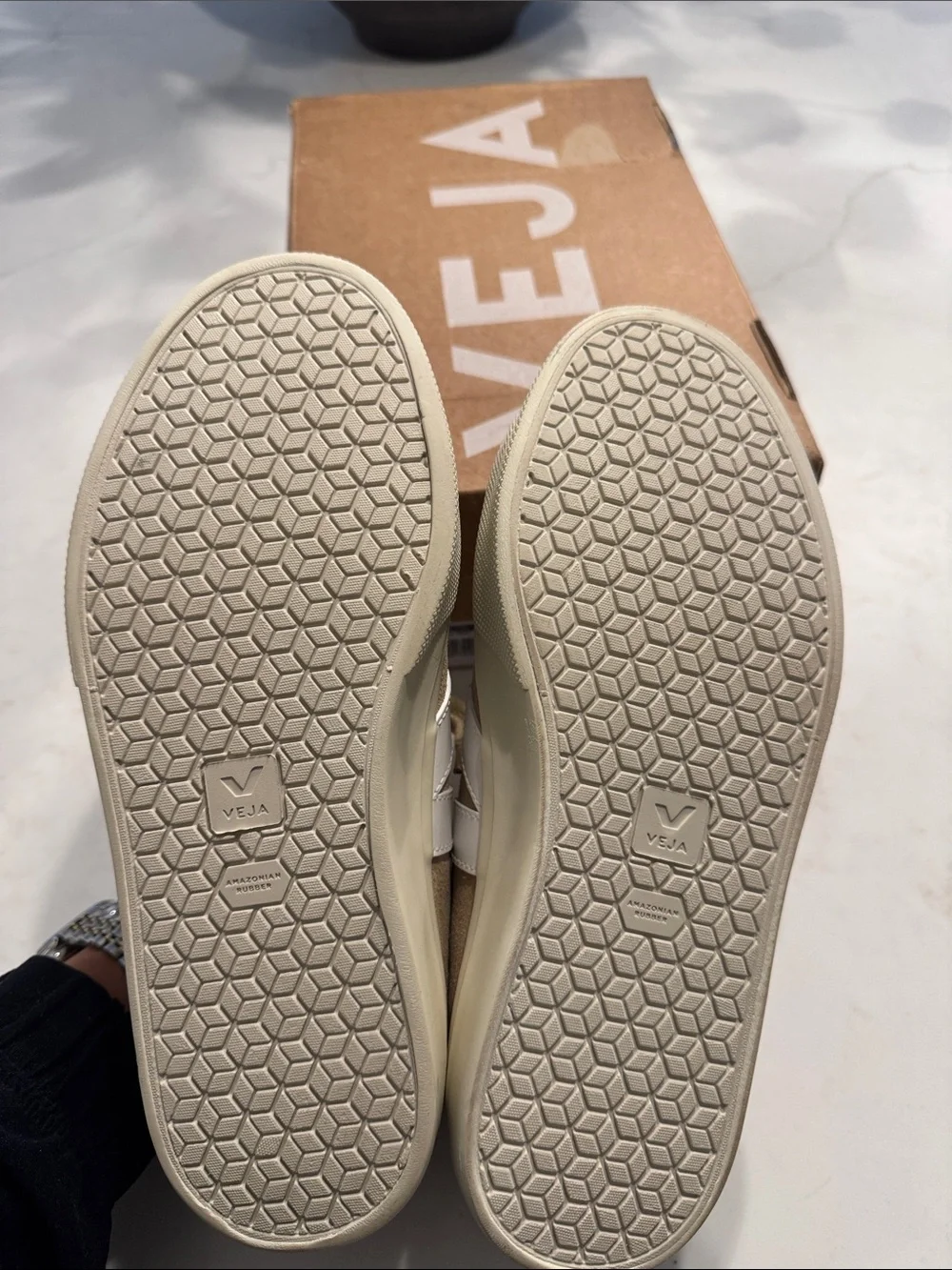 Veja Women's Suede Sneakers in Tan and White